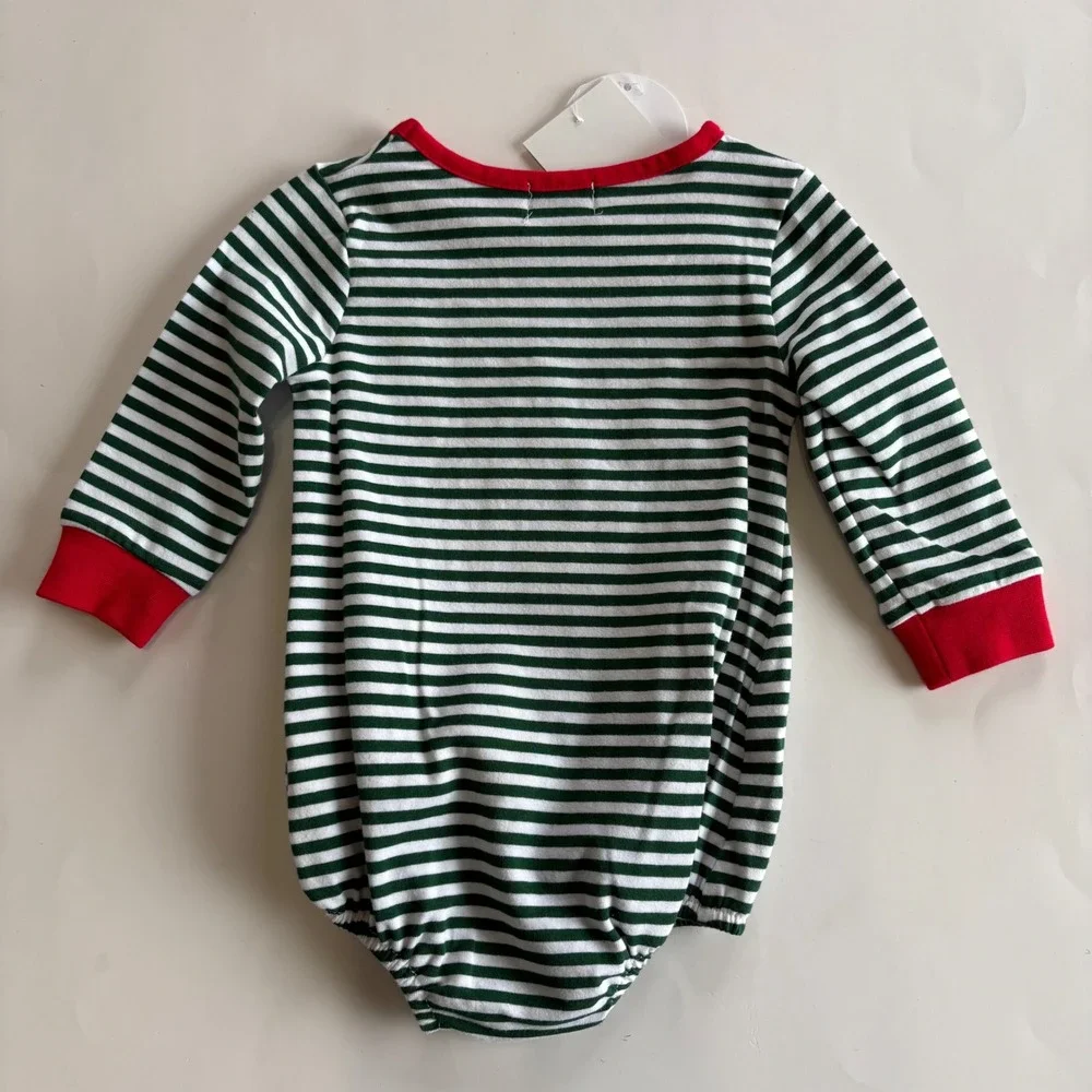 Abby &‎ Evie Infant Boys 6M Striped Red Green Christmas Tree Romper Applique